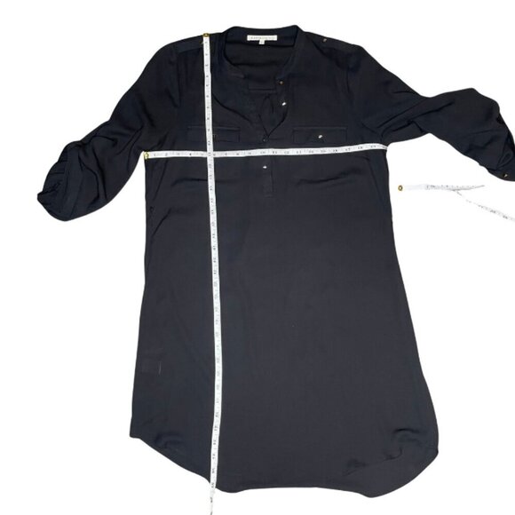 Daniel Rainn Women's Button Pullover Tunic Roll Tab Sleeve Black Sheer Sz L - Picture 5 of 7